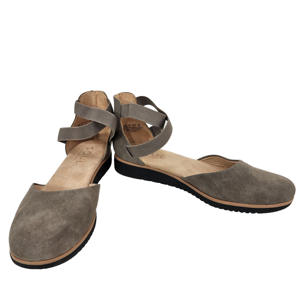 Soul Naturalizer Intro Slip On Flats Sandal Womens 10M Gray Faux Nubuck Wedge 1"